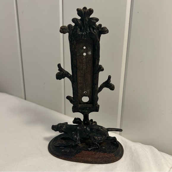 Antique Cast Iron German Hound Dog Figural tree Thermometer Zimmermann Hanau MCM